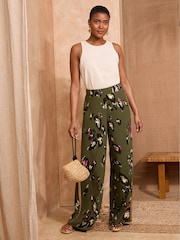 Love & Roses Khaki Green Animal Print Sequin Trim Trousers - Image 3 of 4