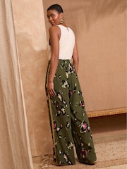 Love & Roses Khaki Green Animal Print Sequin Trim Trousers - Image 4 of 4