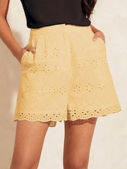 Love & Roses Buttermilk Elasticated Back Broderie Shorts - Image 1 of 4