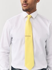 Yellow Textured Tie with Tie Clip - Image 2 of 5