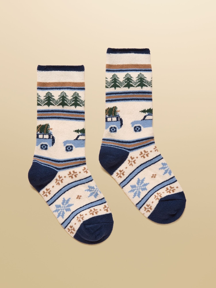Joules Ellis Navy Fairisle Cosy Socks - Image 1 of 3