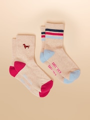 Joules Kids' Volley Cream/Blue Pack of Two Tennis Socks - Image 2 of 3