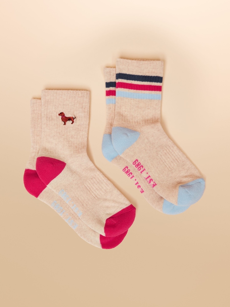 Joules Kids' Volley Cream/Blue Pack of Two Tennis Socks - Image 2 of 3