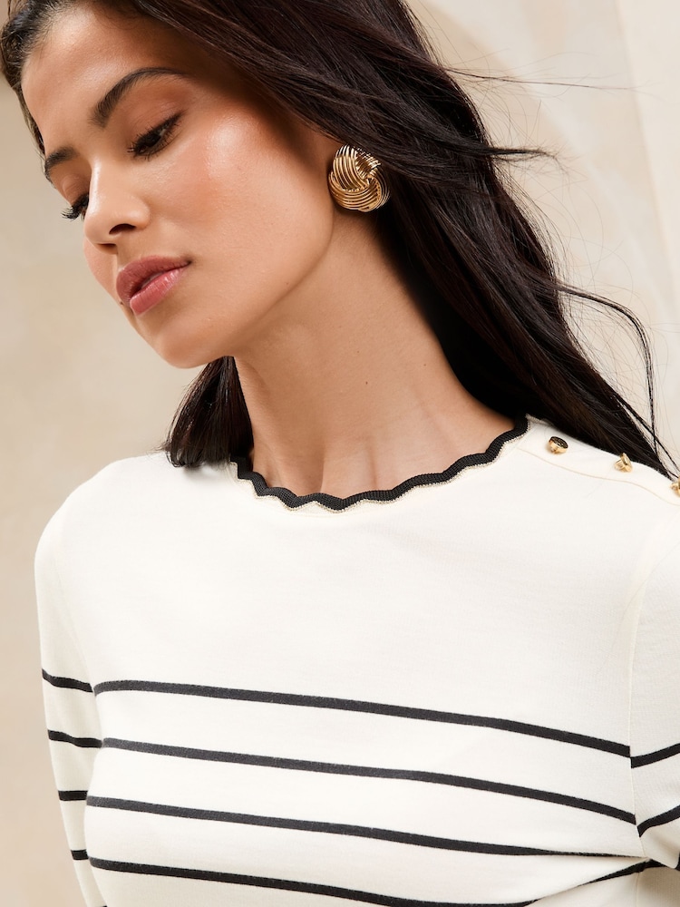 Lipsy Cream Long Sleeve Military Stripe Top - Image 3 of 5
