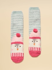 Joules Fluffy Penguin Pink/Blue Character Socks - Image 1 of 3