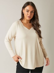 Evans Natural Long Sleeve Modal Rich Ribbed T-Shirt - Image 1 of 5