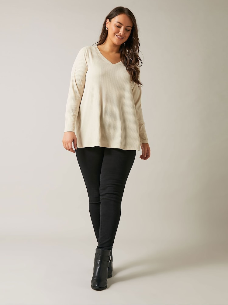 Evans Natural Long Sleeve Modal Rich Ribbed T-Shirt - Image 2 of 5 Evans Natural Long Sleeve Modal Rich Ribbed T-Shirt - Image 2 of 5