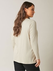 Evans Natural Long Sleeve Modal Rich Ribbed T-Shirt - Image 3 of 5