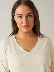 Evans Natural Long Sleeve Modal Rich Ribbed T-Shirt - Image 4 of 5