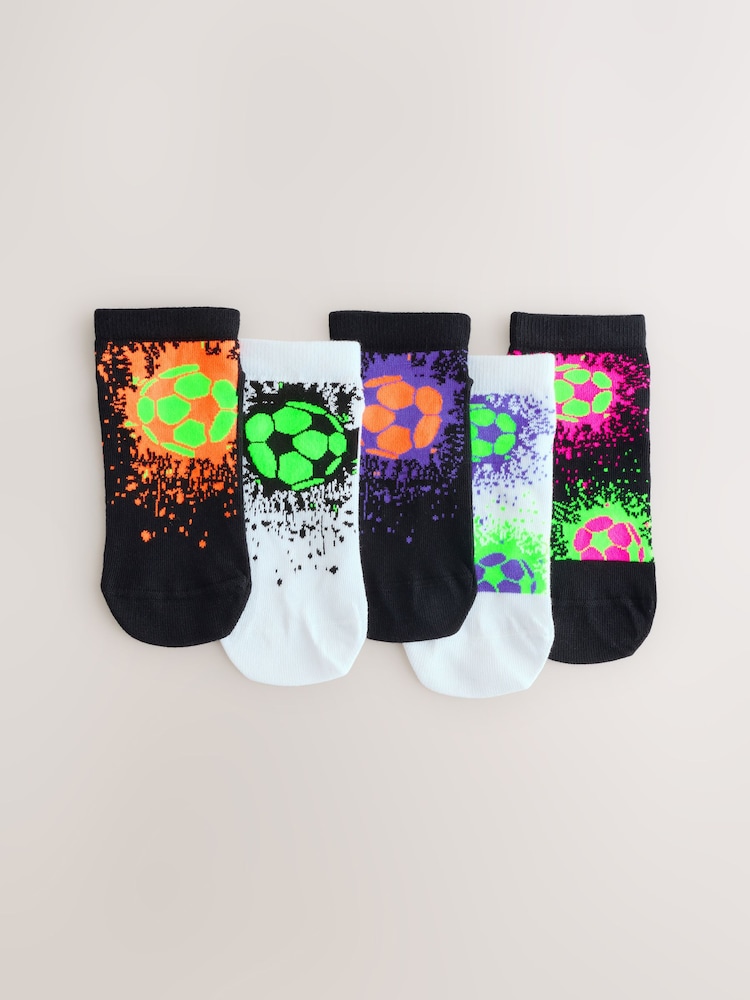 Black/White Bright Football Splat Rich Trainers Socks 5 Pack - Image 1 of 3