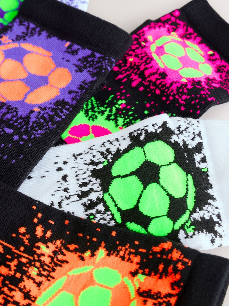 Black/White Bright Football Splat Rich Trainers Socks 5 Pack - Image 2 of 3