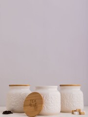 Price & Kensington. Cream Acorn Tea Coffee Sugar Storage Set - Image 1 of 3
