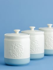 Mason Cash Set of 3 Cream and Blue Home to Roost Storage Jars - Image 1 of 4