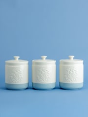 Mason Cash Set of 3 Cream and Blue Home to Roost Storage Jars - Image 2 of 4