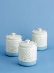 Mason Cash Set of 3 Cream and Blue Home to Roost Storage Jars - Image 4 of 4