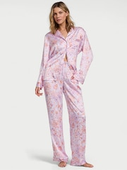 Victoria's Secret Purple Floral Satin Long Pyjama Set - Image 1 of 2