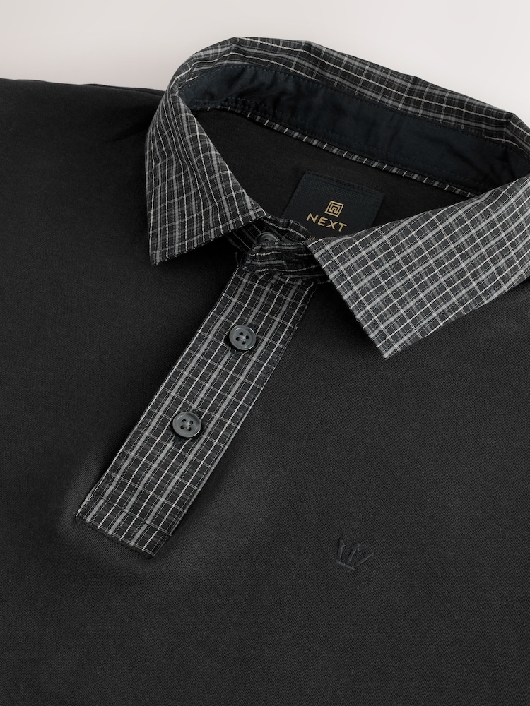 Black Check Short Sleeve Smart Collar Polo Shirt - Image 3 of 3