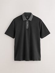 Black Check Short Sleeve Smart Collar Polo Shirt - Image 4 of 6