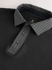 Black Check Short Sleeve Smart Collar Polo Shirt - Image 6 of 6