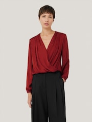 Jigsaw Red Recycled Satin Drape Wrap Top - Image 1 of 7