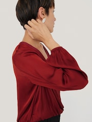 Jigsaw Red Recycled Satin Drape Wrap Top - Image 2 of 7