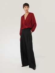 Jigsaw Red Recycled Satin Drape Wrap Top - Image 3 of 7