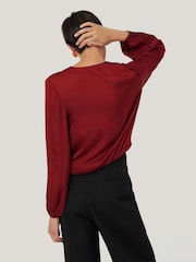 Jigsaw Red Recycled Satin Drape Wrap Top - Image 4 of 7