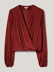Jigsaw Red Recycled Satin Drape Wrap Top - Image 6 of 7