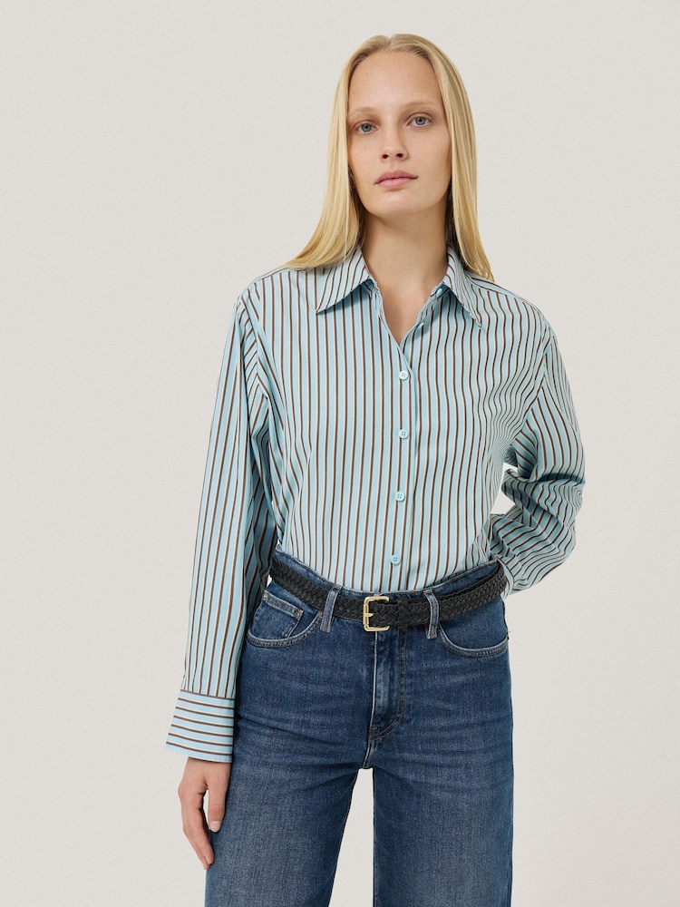 Jigsaw Blue Cotton Stripe Shirt - Image 1 of 7