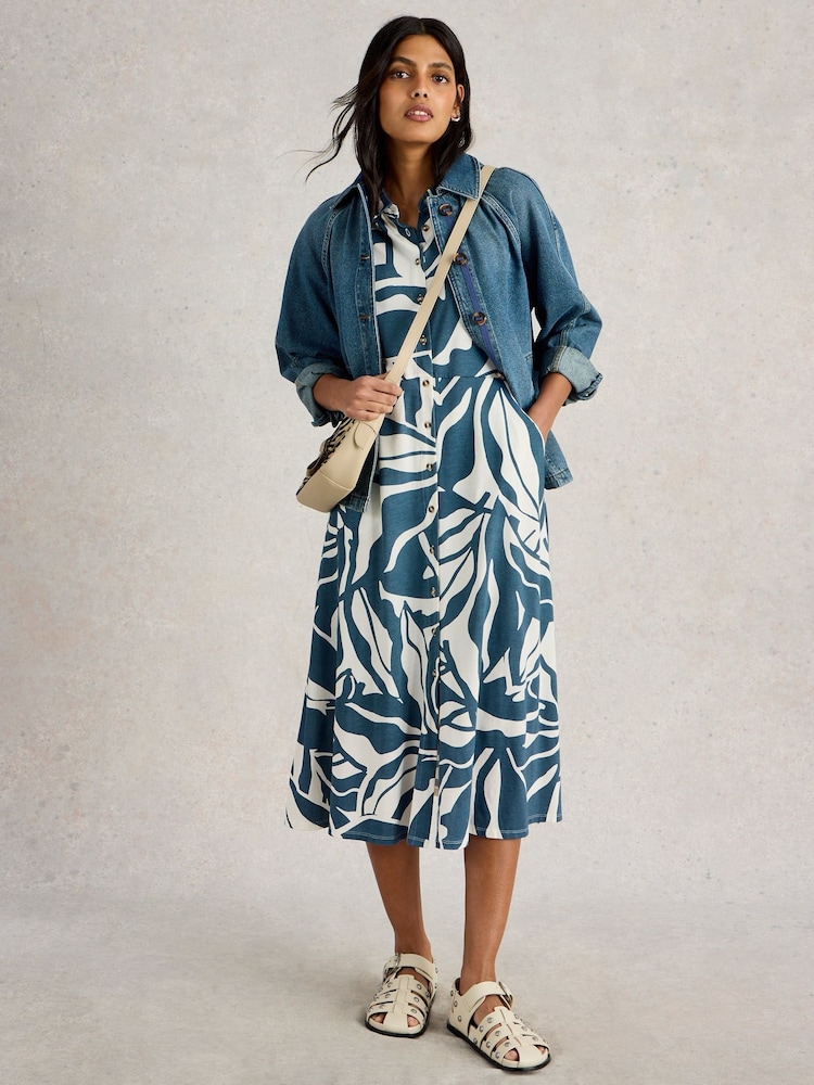 White Stuff Blue Rua Jersey Shirt Dress - Image 1 of 6