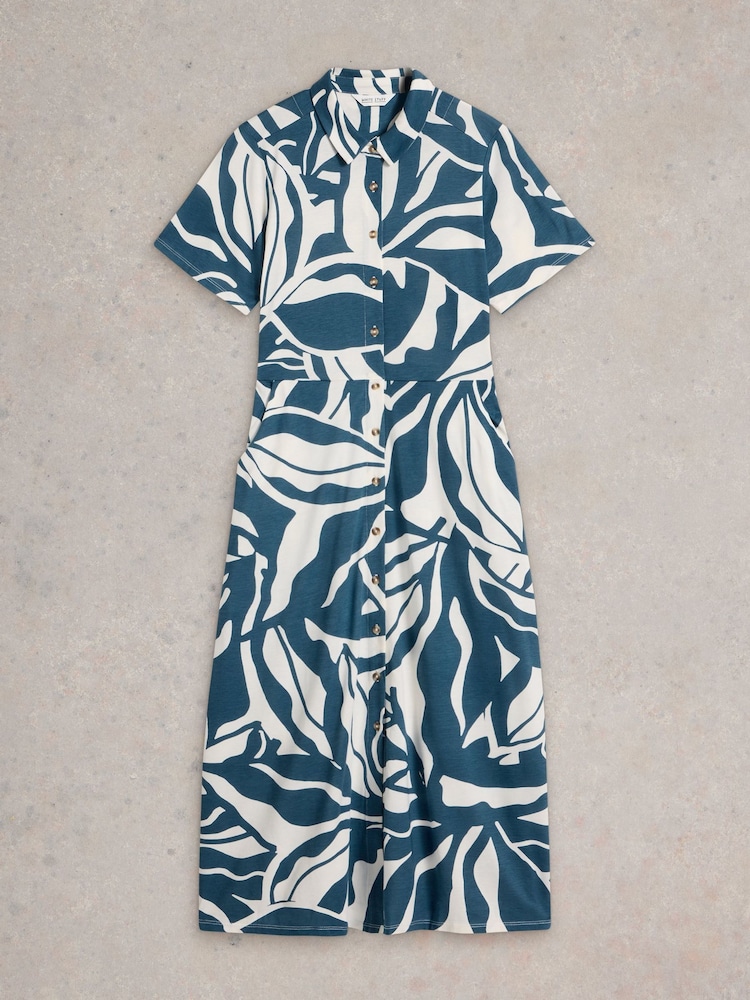 White Stuff Blue Rua Jersey Shirt Dress - Image 5 of 6