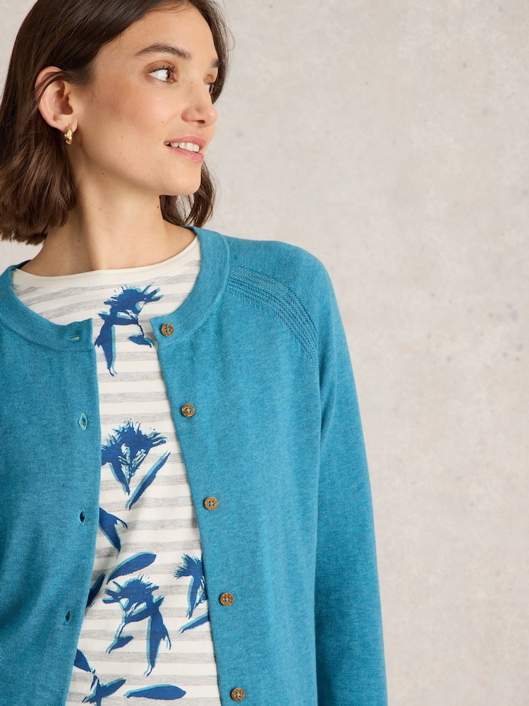 White Stuff Blue 100% Organic Cotton Lulu Cardigan - Image 4 of 6
