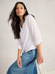 White Stuff White Annie Mix Jersey 100% Organic Cotton Shirt - Image 1 of 6
