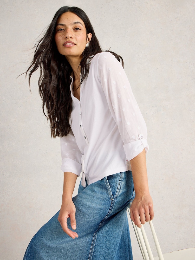 White Stuff White Annie Mix Jersey 100% Organic Cotton Shirt - Image 1 of 6 White Stuff White Annie Mix Jersey 100% Organic Cotton Shirt - Image 1 of 6