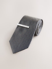 Neutral Wide Silk Tie With Tie Clip - Image 1 of 3