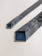 Neutral Wide Silk Tie With Tie Clip - Image 2 of 3
