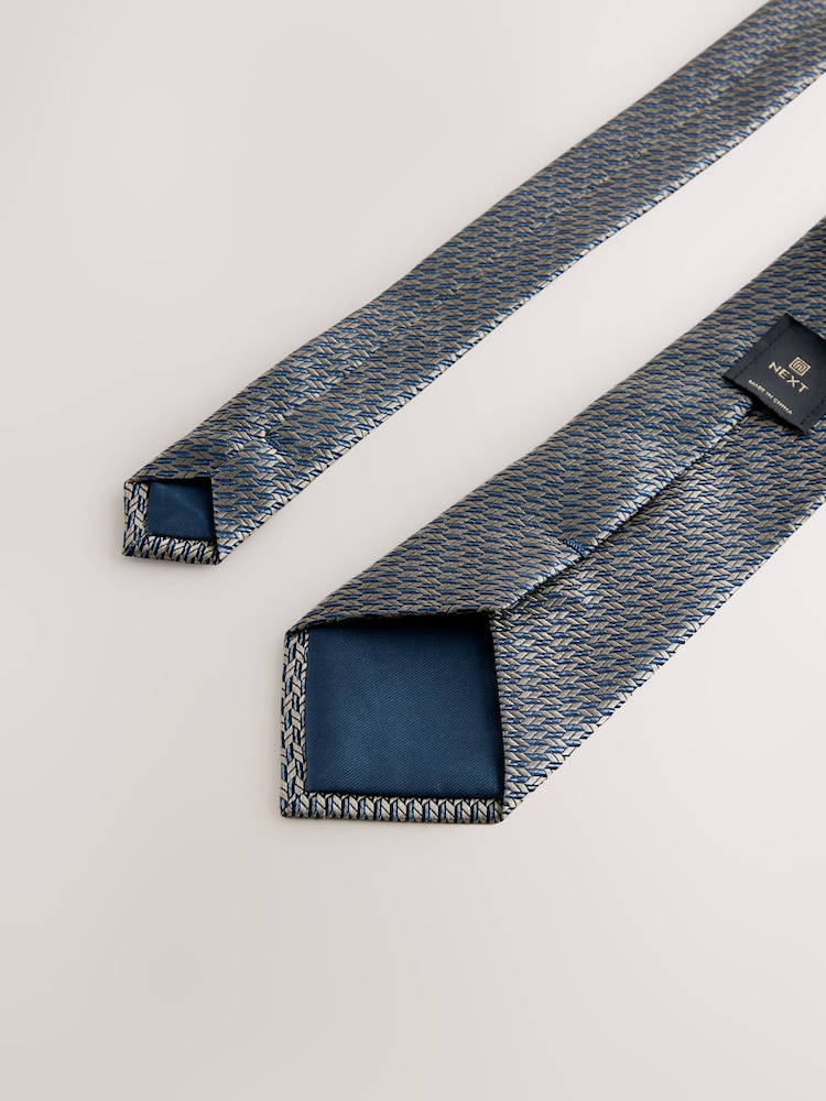 Neutral Wide Silk Tie With Tie Clip - Image 2 of 3