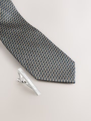 Neutral Wide Silk Tie With Tie Clip - Image 3 of 3