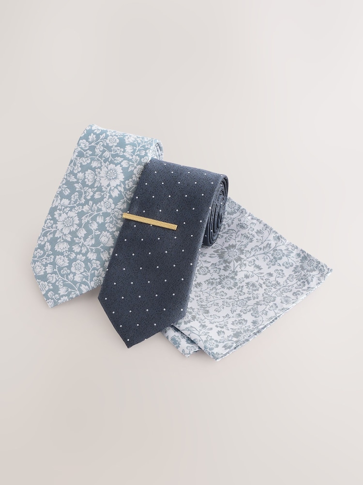 Green/Blue Design Ties And Tie Clips 2 Pack - Image 1 of 3 Green/Blue Design Ties And Tie Clips 2 Pack - Image 1 of 3