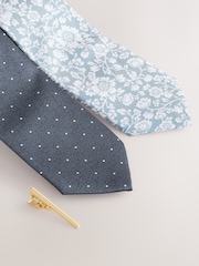 Green/Blue Design Ties And Tie Clips 2 Pack - Image 2 of 3