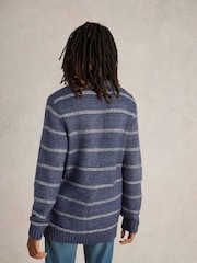 White Stuff Blue Breton Stripe Button Neck Jumper - Image 2 of 6