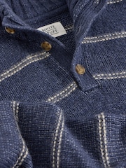 White Stuff Blue Breton Stripe Button Neck Jumper - Image 6 of 6