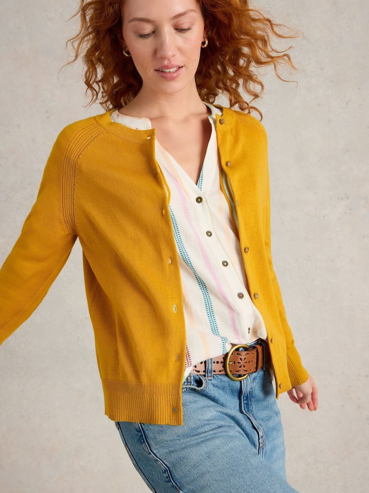 White Stuff Yellow 100% Organic Cotton Lulu Cardigan - Image 3 of 6