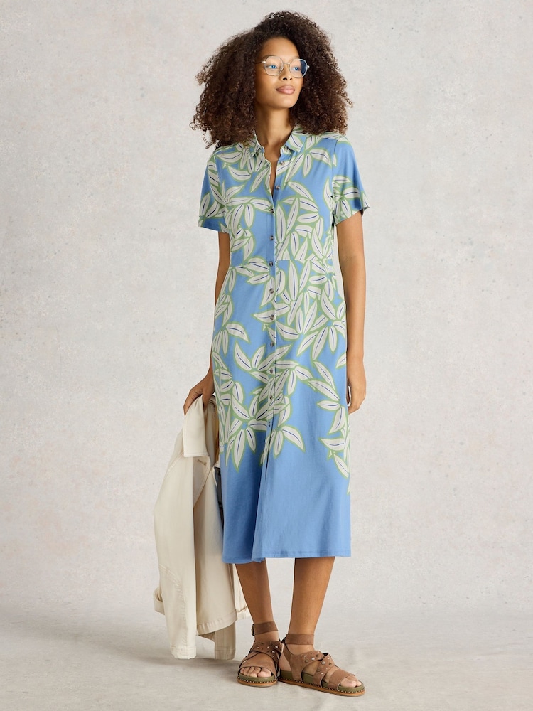 White Stuff Blue Rua Jersey Shirt Dress - Image 1 of 6