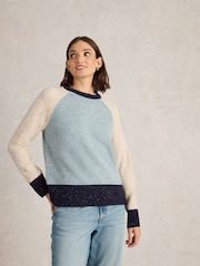 White Stuff Blue Colourblock Nep Jumper - Image 3 of 6