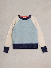 White Stuff Blue Colourblock Nep Jumper - Image 5 of 6