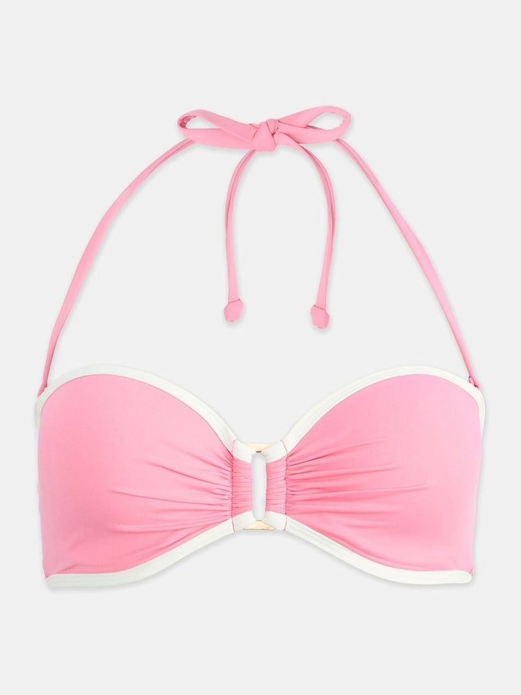 Mint Velvet Pink/White Italian Fabric Tipped Padded Bandeau Bikini Top - Image 1 of 3