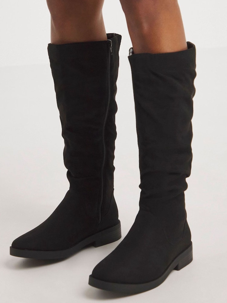 JD Williams Black Standard Fit Microsuede Ruched Boots - Image 1 of 4