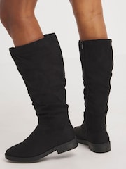 JD Williams Black Standard Fit Microsuede Ruched Boots - Image 4 of 4