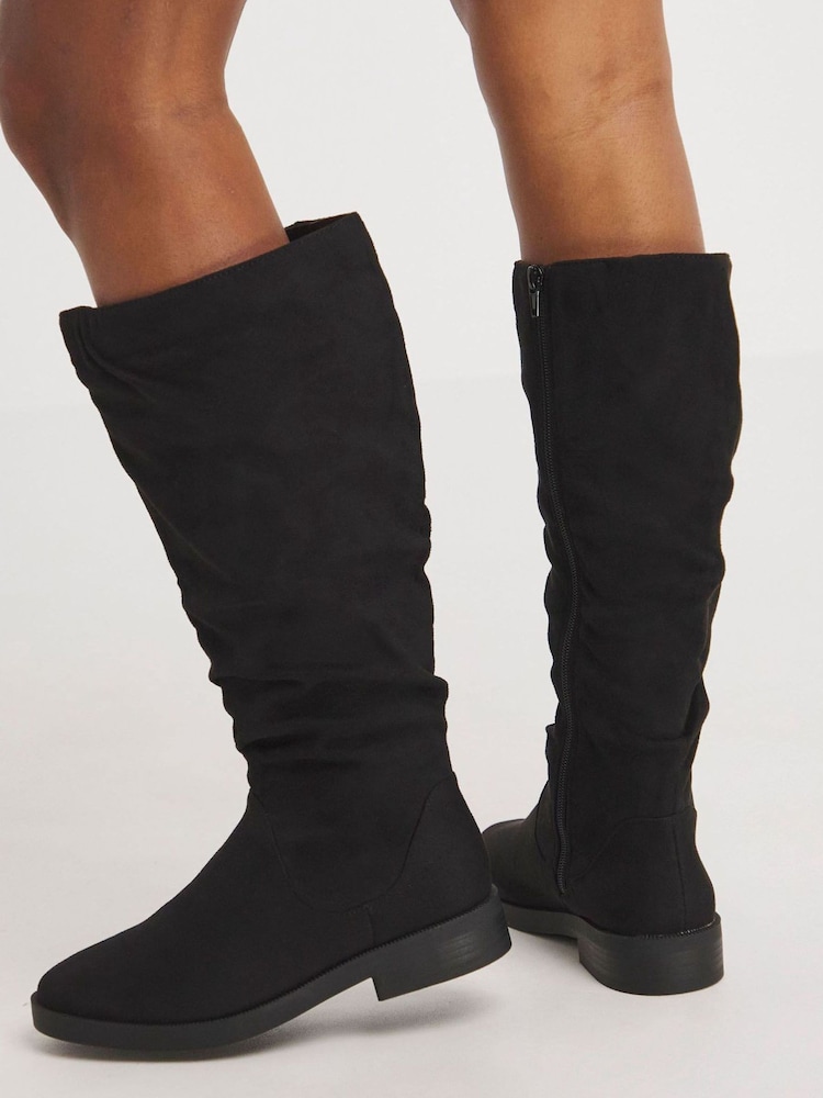 JD Williams Black Standard Fit Microsuede Ruched Boots - Image 4 of 4